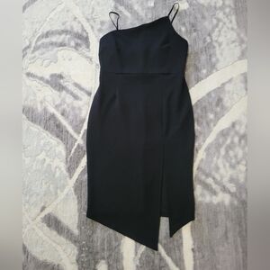 Asymmetric Black Midi Dress with Side Slit Size L